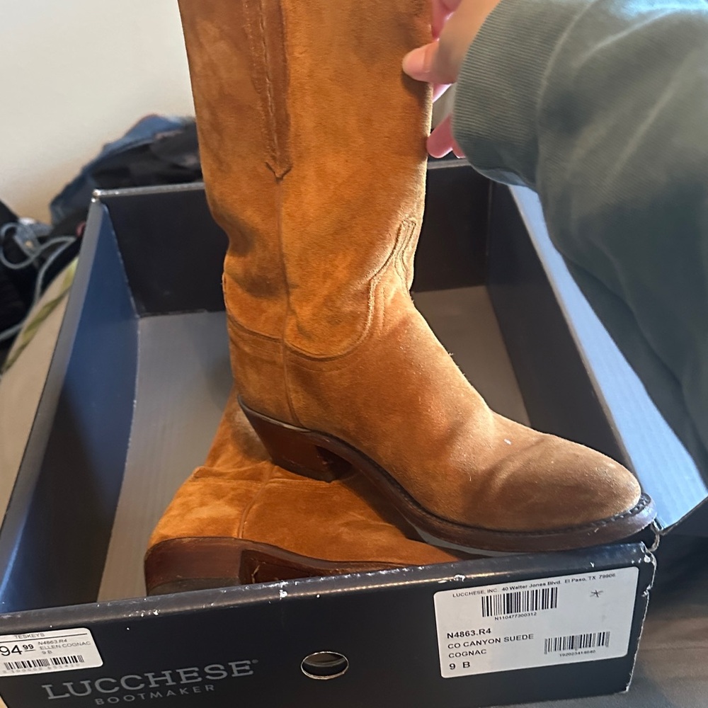 Lucchese womens  Cognac Suede Western Boots